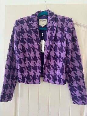 L'AGENCE Purple Houndstooth Cropped Double-Breasted Jacket